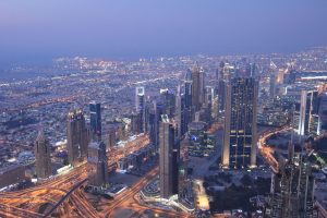 Uitzicht vanaf At The Top in de Burk Khalifa in Dubai